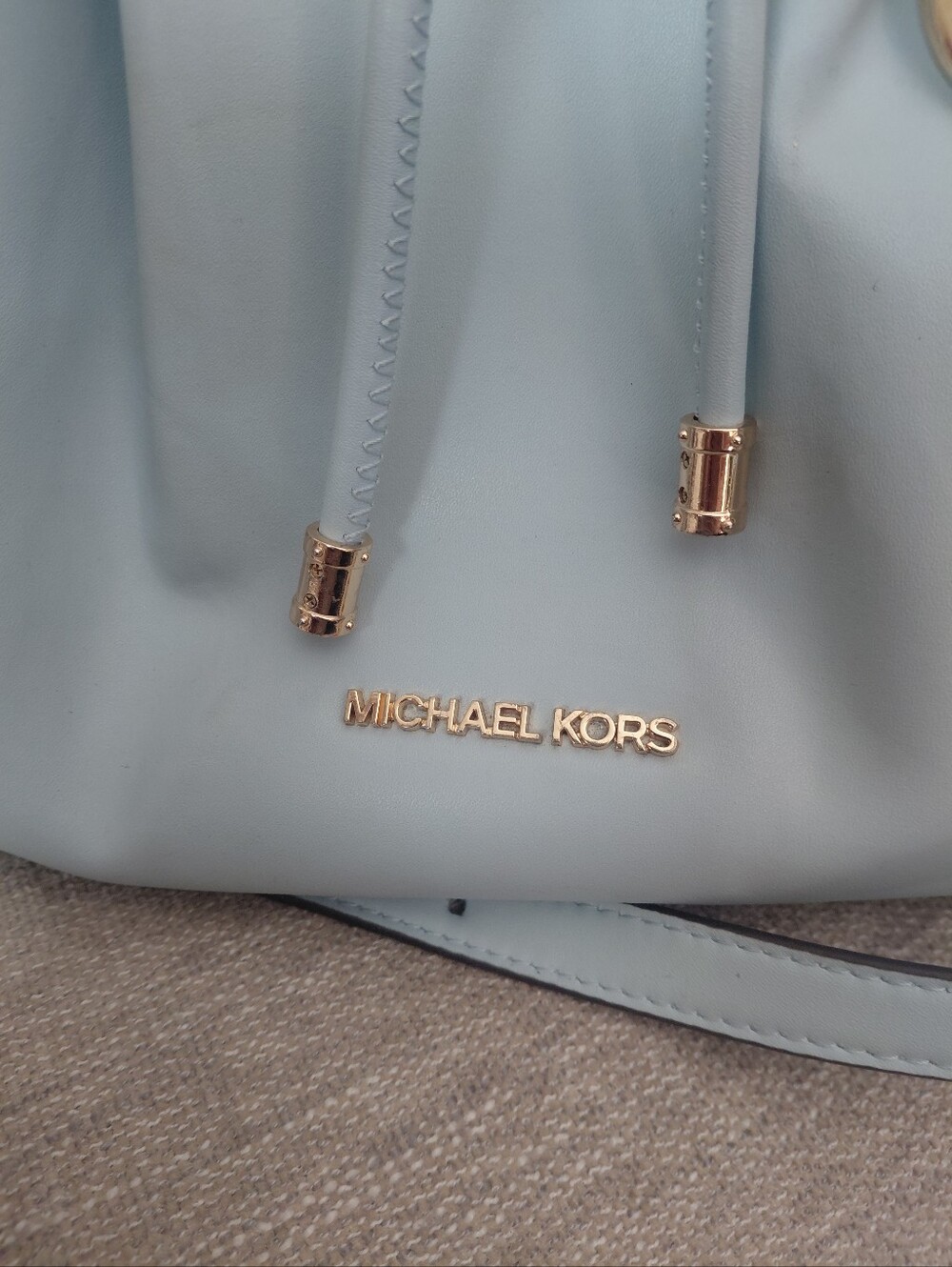 Michael Kors Phoebe Blue Drawstring Tote with Gold Hardware - Picture 3 of 12